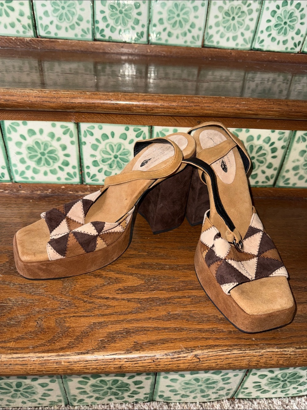 Jeffrey Campbell Free People Willa Taupe Patchwork Platform Sandal size 9.5
